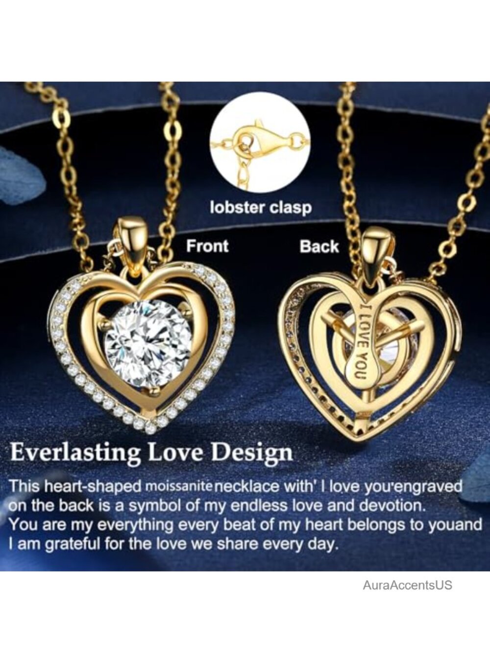 18K Platinum Filled 925 Sterling Silver Moissanite Heart Pendant Necklace - Picture 2 of 6
